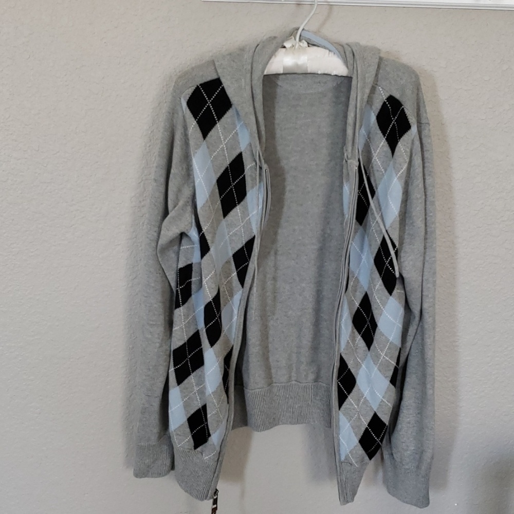 Marc Ecko hooded argyle zipper sweater jacket